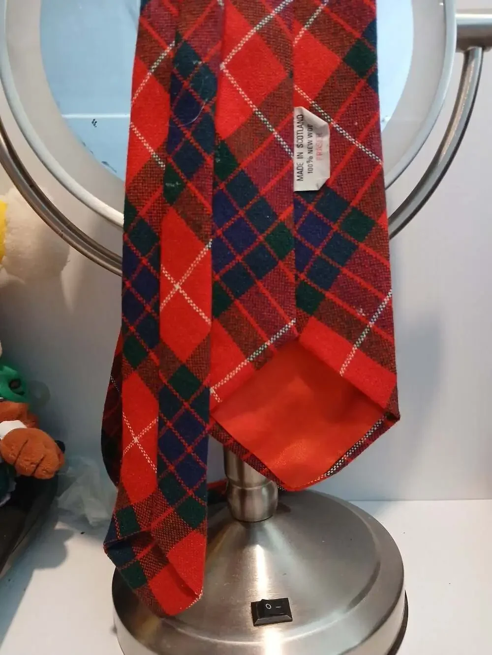 Vintage Fraser Tartan Neck Tie Made In Scotland 100% New Wool Red Plaid